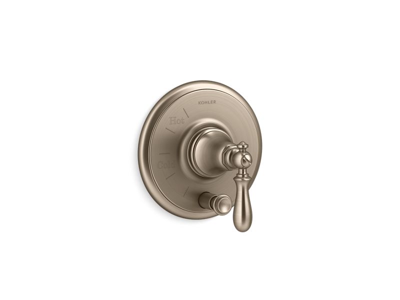 KOHLER K-T72768-9M-BV Vibrant Brushed Bronze Artifacts Rite-Temp pressure-balancing valve trim with push-button diverter and swing lever handle