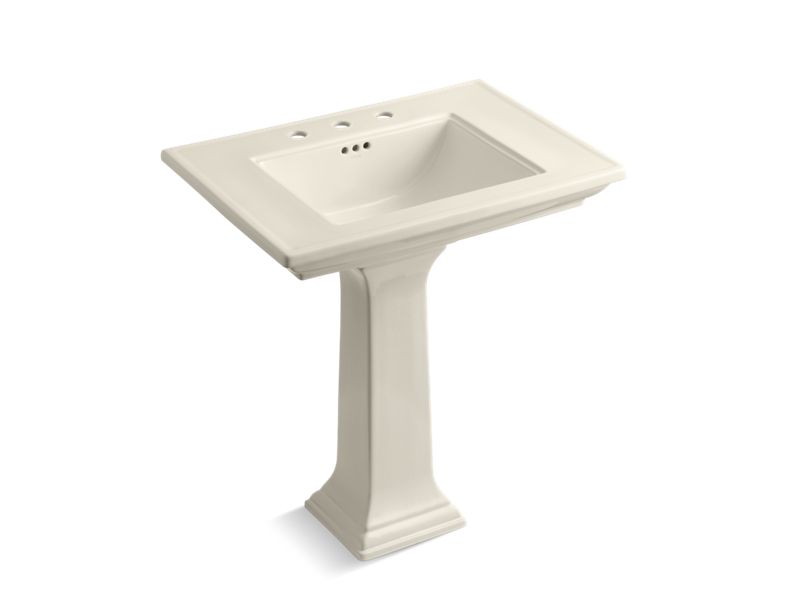 KOHLER K-2268-8-47 Almond Memoirs Stately 30" pedestal bathroom sink with widespread faucet holes