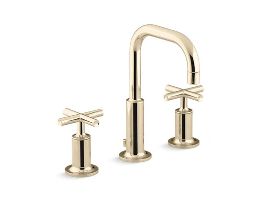KOHLER K-14406-3-AF Vibrant French Gold Purist Widespread bathroom sink faucet with cross handles, 1.2 gpm