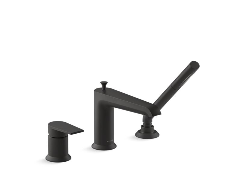 KOHLER K-97070-4-BL Matte Black Hint Deck-mount bath faucet with handshower