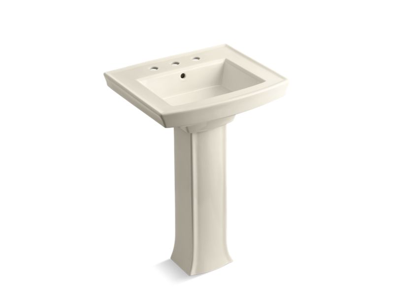 KOHLER K-2359-8-47 Almond Archer Pedestal bathroom sink with 8" widespread faucet holes