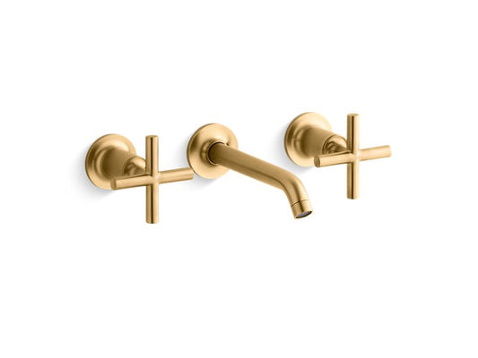 KOHLER K-T14413-3-2MB Vibrant Brushed Moderne Brass Purist Widespread wall-mount bathroom sink faucet trim with cross handles, 1.2 gpm