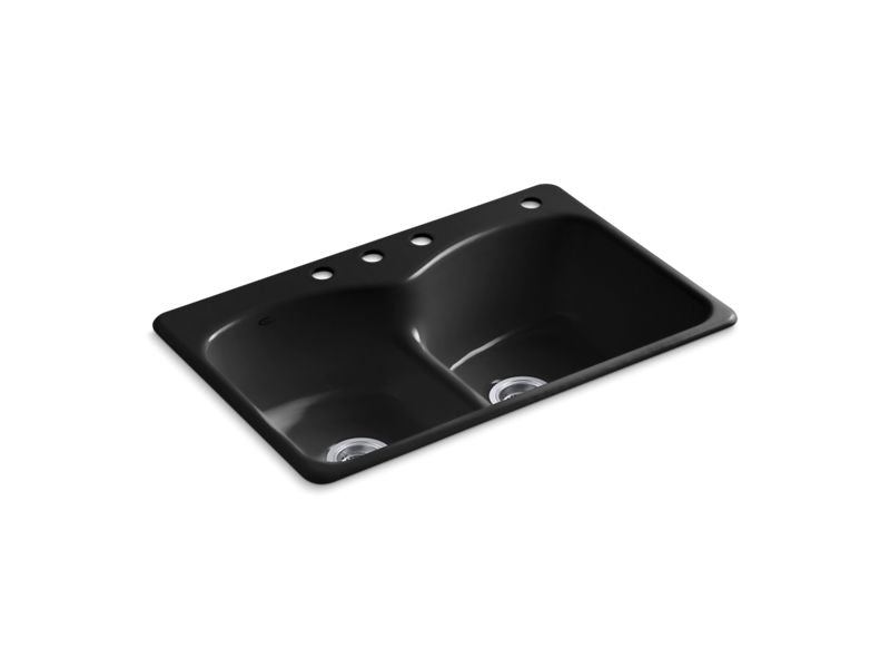 KOHLER K-6626-4-7 Langlade 33" x 22" x 9-5/8" top-mount Smart Divide double-equal kitchen sink with 3 faucet holes and one accessory hole