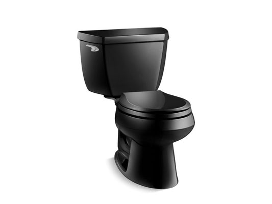 KOHLER K-3577-T-7 Black Black Wellworth Classic Two-piece round-front 1.28 gpf toilet with tank cover locks