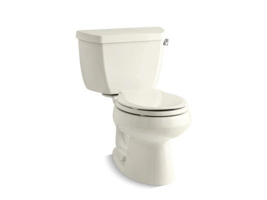 KOHLER K-3577-TR-96 Biscuit Wellworth Classic Two-piece round-front 1.28 gpf toilet with right-hand trip lever and tank cover locks
