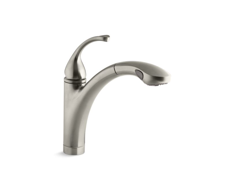 KOHLER K-10433-BN Forte single-hole or 3-hole kitchen sink faucet with 10-1/8" pull-out spray spout