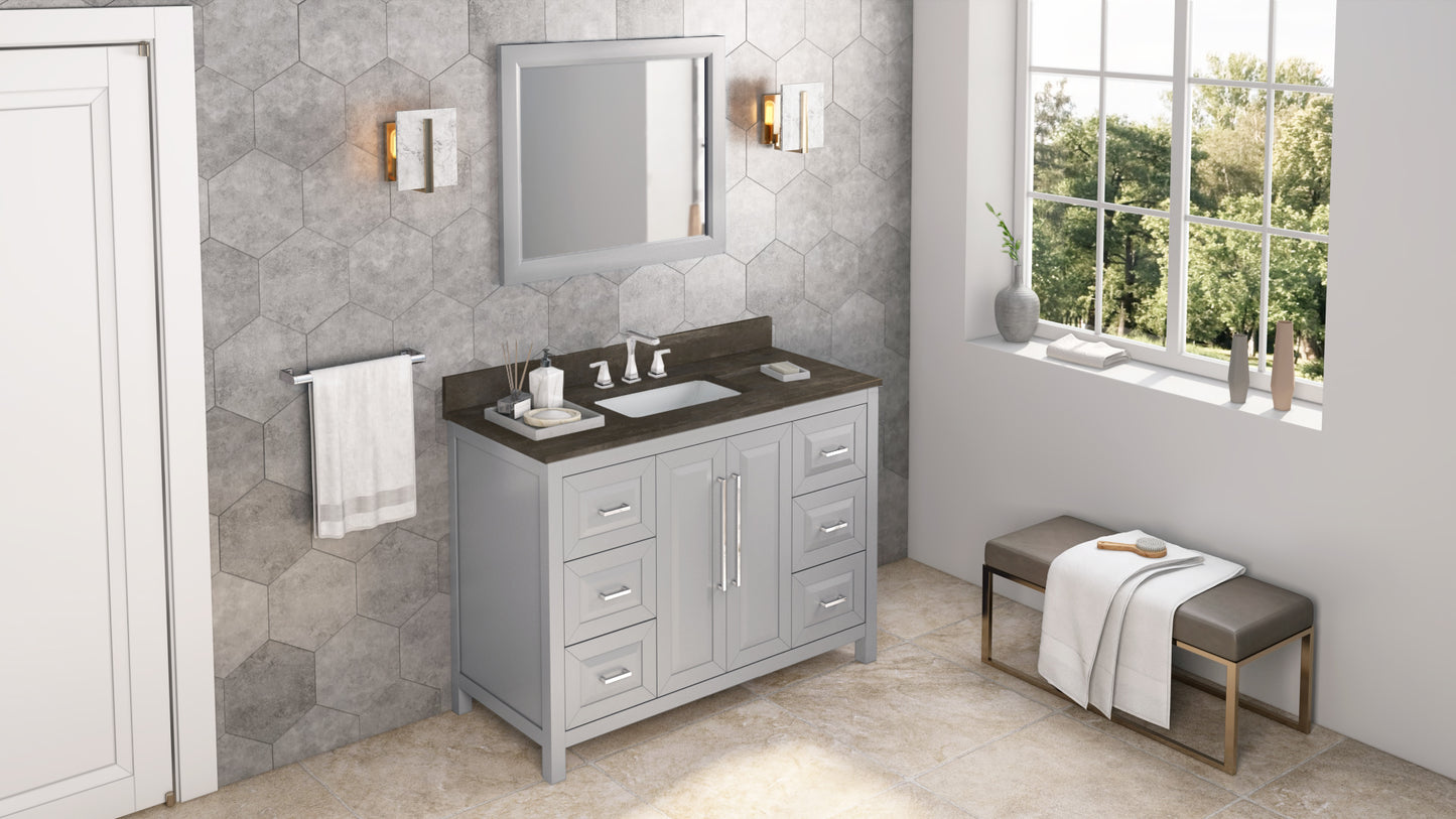 JEFFREY ALEXANDER VKITCAD48GRLSR 48" Grey Cade Vanity, Blue Limestone Vanity Top, undermount rectangle bowl