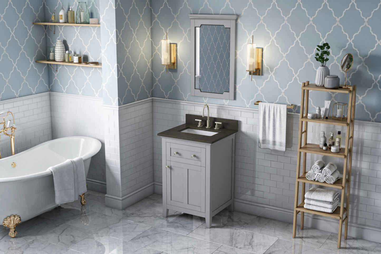 JEFFREY ALEXANDER VKITCHA24GRLSR 24" Grey Chatham Vanity, Blue Limestone Vanity Top, undermount rectangle bowl