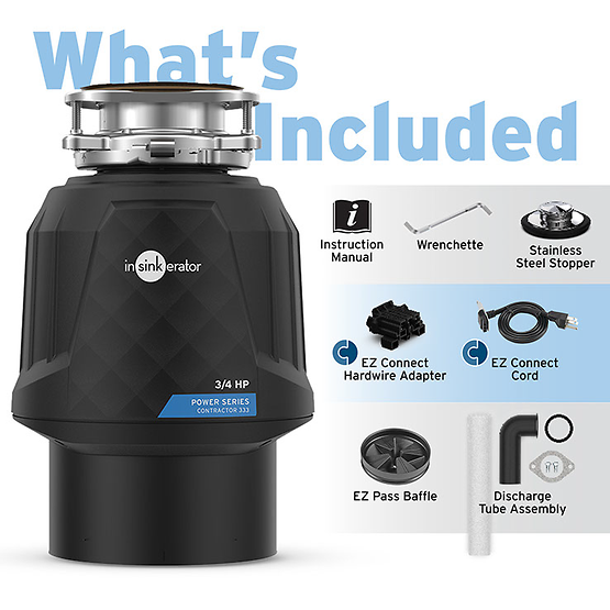 INSINKERATOR-CONTRACTOR-333 W/CDK Contractor 333 Garbage Disposal with EZ Connect Cord & Hardwire Adapter