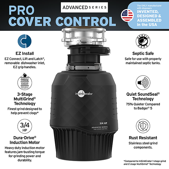 INSINKERATOR-PRO-CVR CNTRL W/CDK Pro Cover Control Garbage Disposal with EZ Connect Cord & Hardwire Adapter