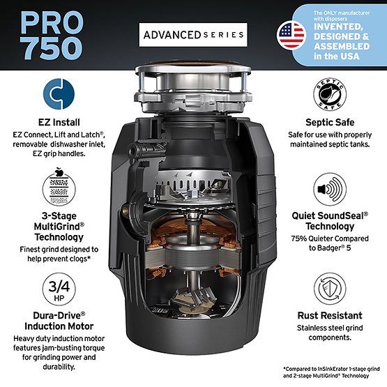 INSINKERATOR-PRO-750 W/CDK Garbage Disposal, 3/4 HP with EZ Connect Cord & Hardwire Adapter