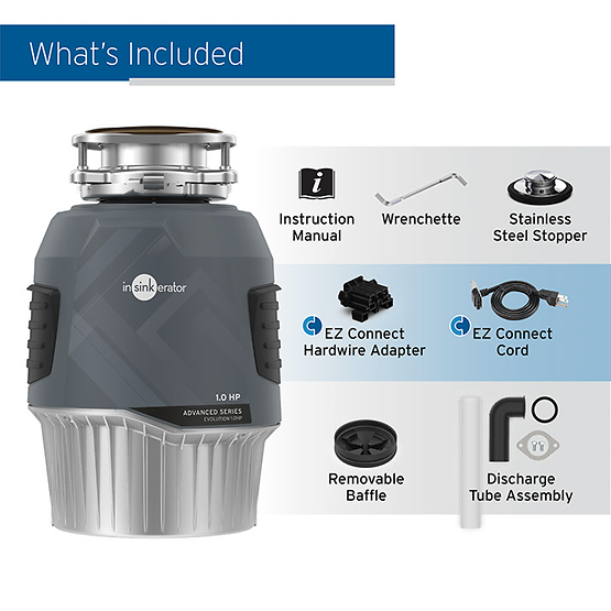 INSINKERATOR-EVO 1.0HP W/CDK Evolution Garbage Disposal 1.0HP with EZ Connect Cord & Hardwire Adapter