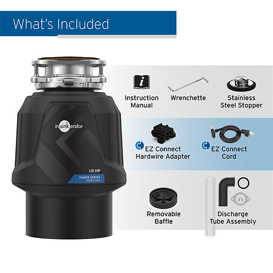 INSINKERATOR-POWER 1.0HP W/CDK Power 1.0HP Garbage Disposal with EZ Connect Cord & Hardwire Adapter
