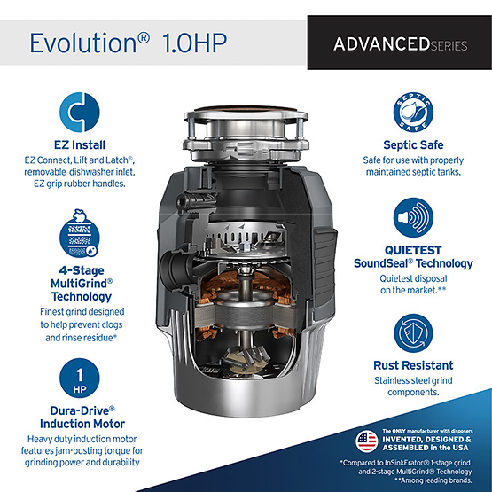 INSINKERATOR-EVO 1.0HP W/CDK Evolution Garbage Disposal 1.0HP with EZ Connect Cord & Hardwire Adapter