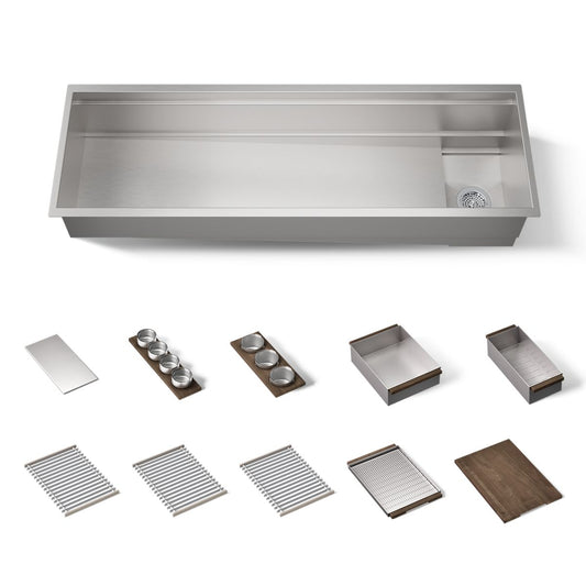 KOHLER 37906-WAL-NA Synthos 57-3/4" undermount single-bowl workstation kitchen sink  -  Stainless Steel