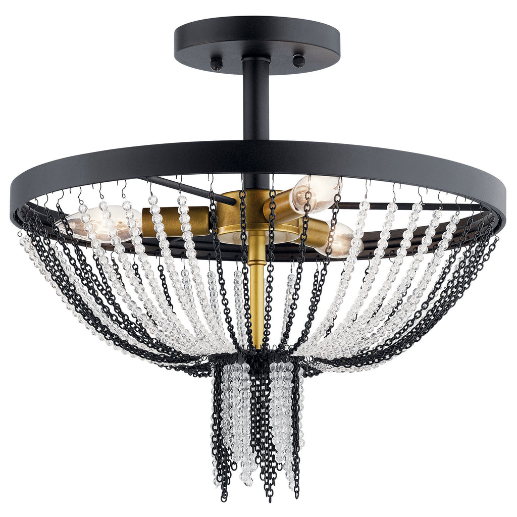 KICHLER 52049BKT Alexia 16" 3 Light Semi Flush with Crystal Beads in Textured Black