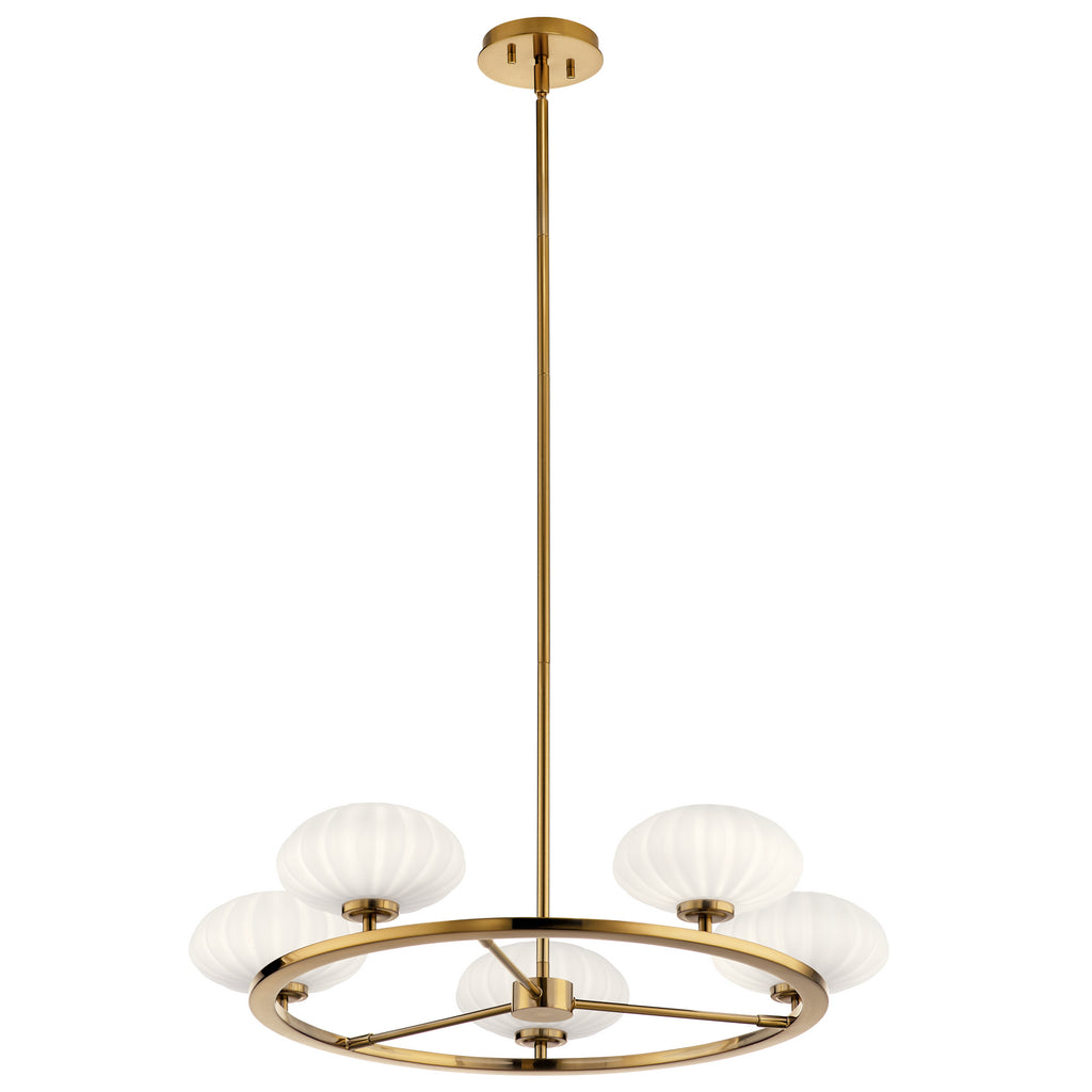 KICHLER 52223FXG Pim 40" 5 Light Round Chandelier with Satin Etched Cased Opal Glass in Fox Gold