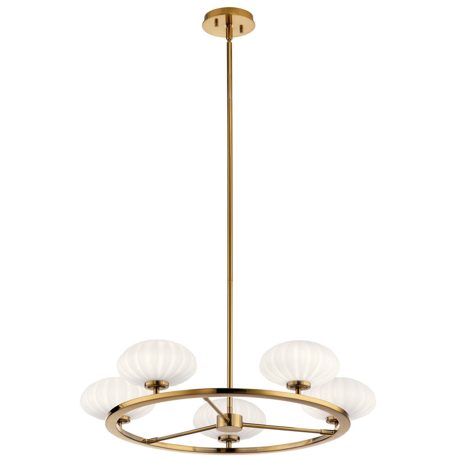 KICHLER 52223FXG Pim 40" 5 Light Round Chandelier with Satin Etched Cased Opal Glass in Fox Gold
