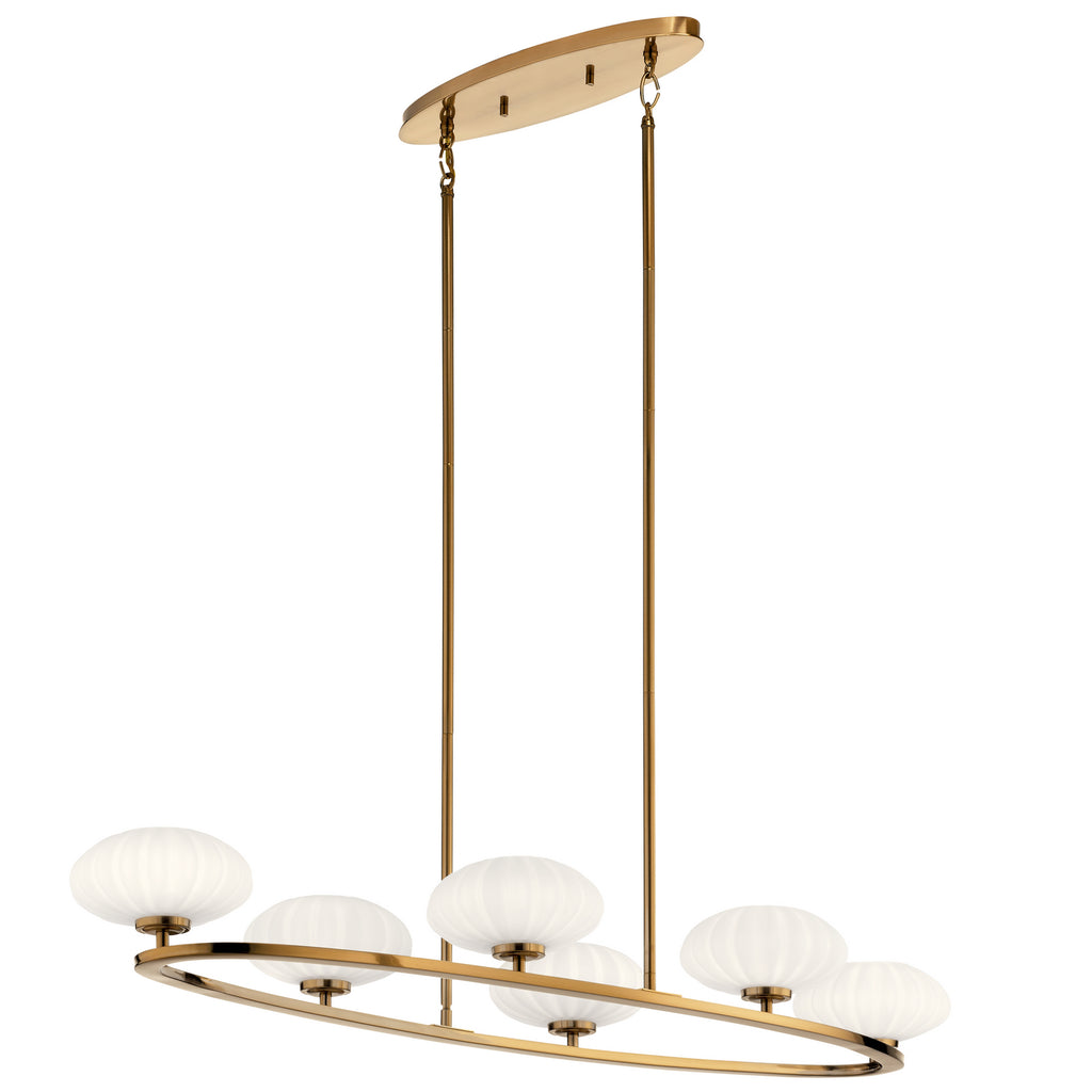 KICHLER 52224FXG Pim 39" 6 Light Oval Chandelier with Satin Etched Cased Opal Glass in Fox Gold