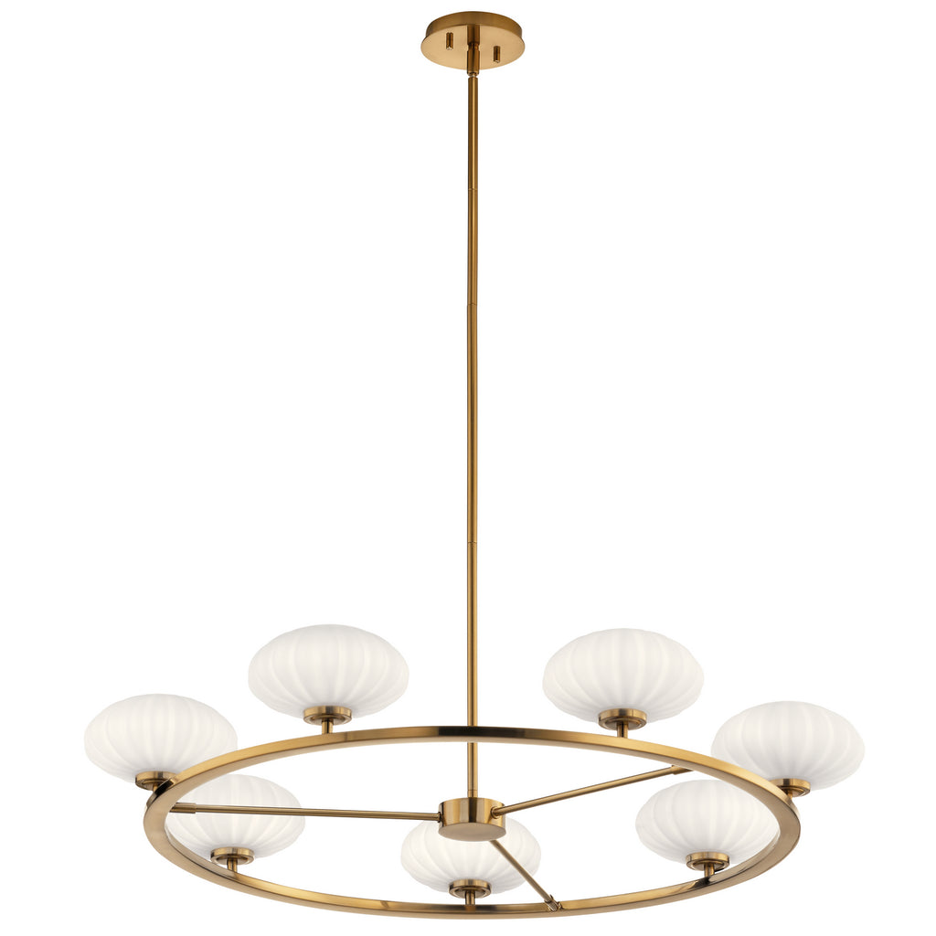 KICHLER 52225FXG Pim 40" 7 Light Round Chandelier with Satin Etched Cased Opal Glass in Fox Gold