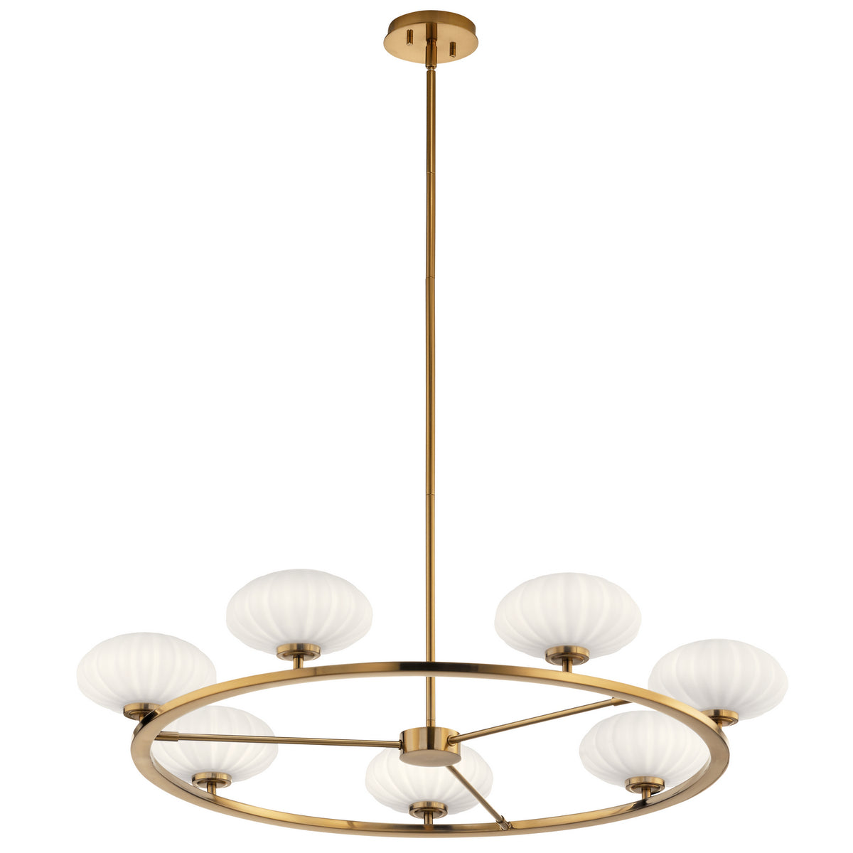 KICHLER 52225FXG Pim 40" 7 Light Round Chandelier with Satin Etched Cased Opal Glass in Fox Gold