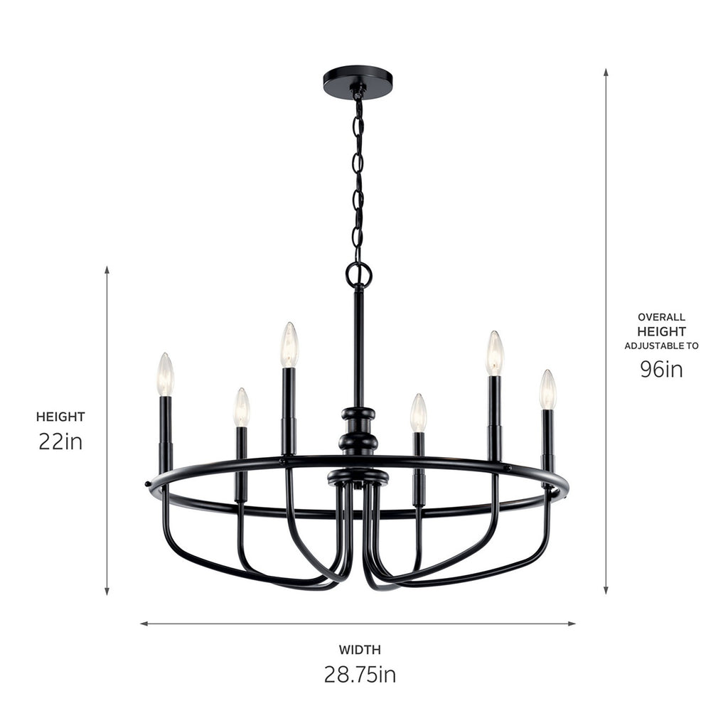 KICHLER 52304BK Capitol Hill 22" 6 Light Chandelier In Black