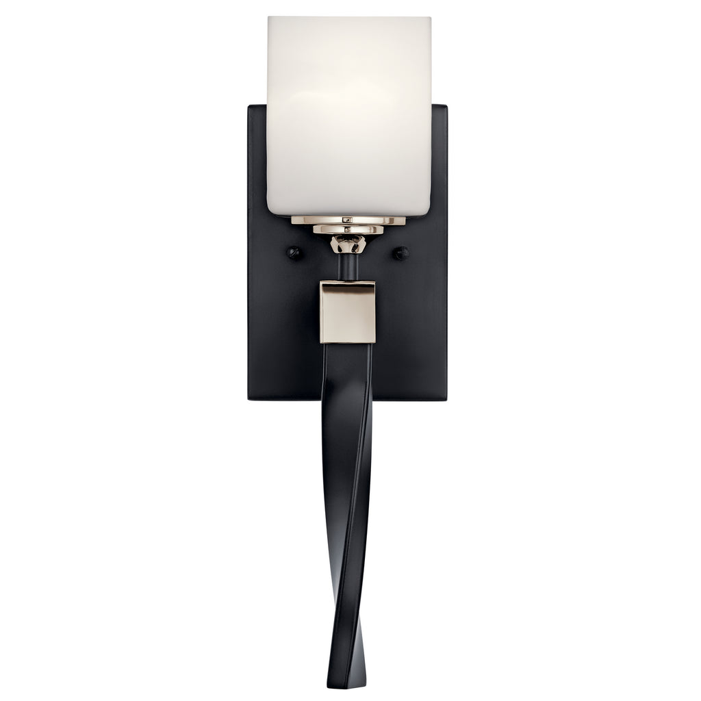 KICHLER 55000BK Marette 5" 1 Light Wall Sconce With Satin Etched Cased Opal Glass In Black