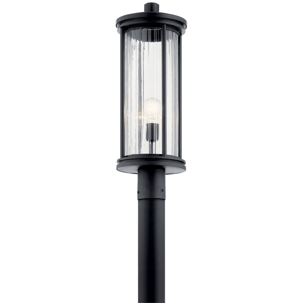 KICHLER 59025BK Barras 23.25" 1 Light Outdoor Post Light With Clear Ribbed Glass In Black