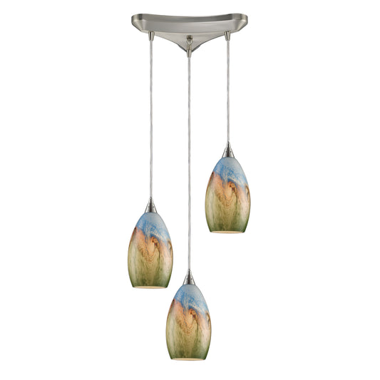 ELK SHOWROOM 10077/3 Geologic 10'' Wide 3-Light Pendant - Satin Nickel