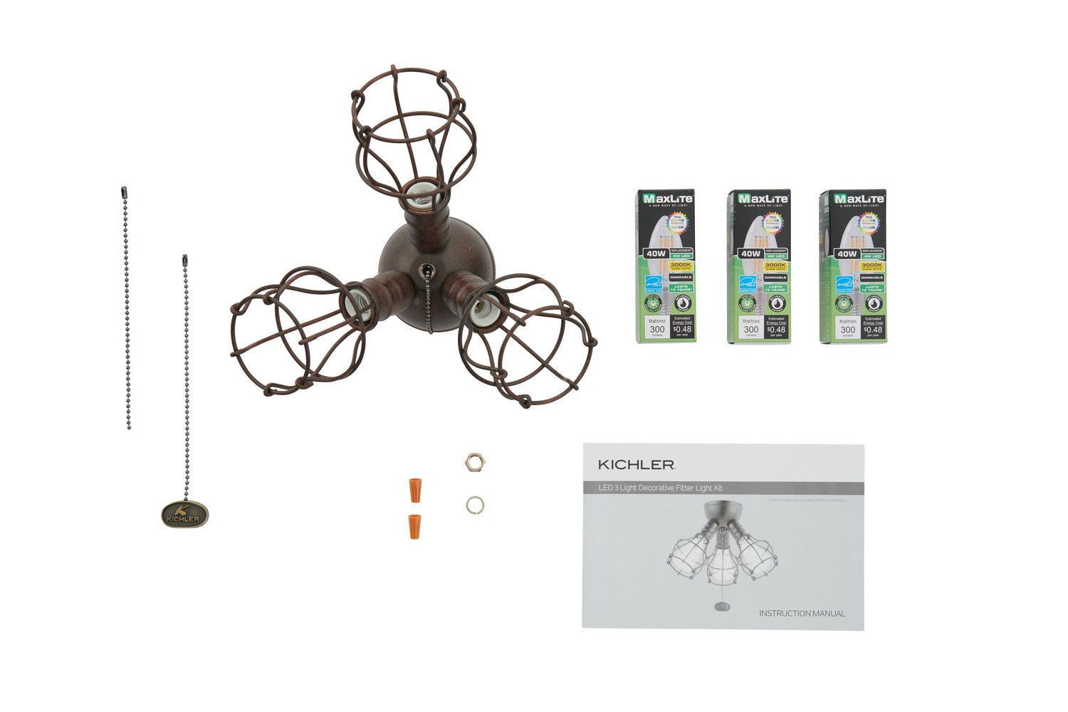 KICHLER 380041TZ LED Industrial 3 Light Fixture Tannery Bronze