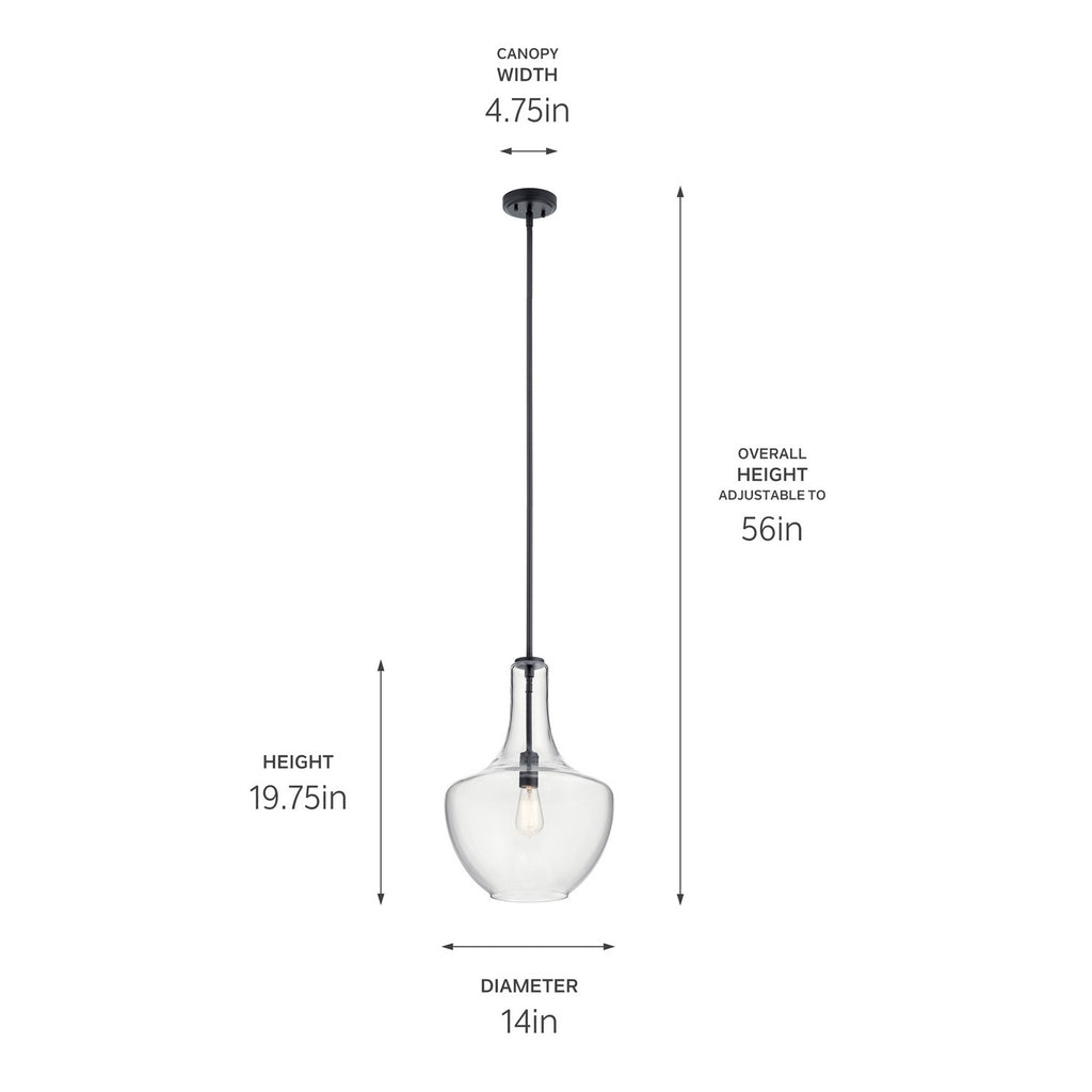 KICHLER 42046BK Everly 19.75" 1 Light Bell Pendant Clear Glass Black