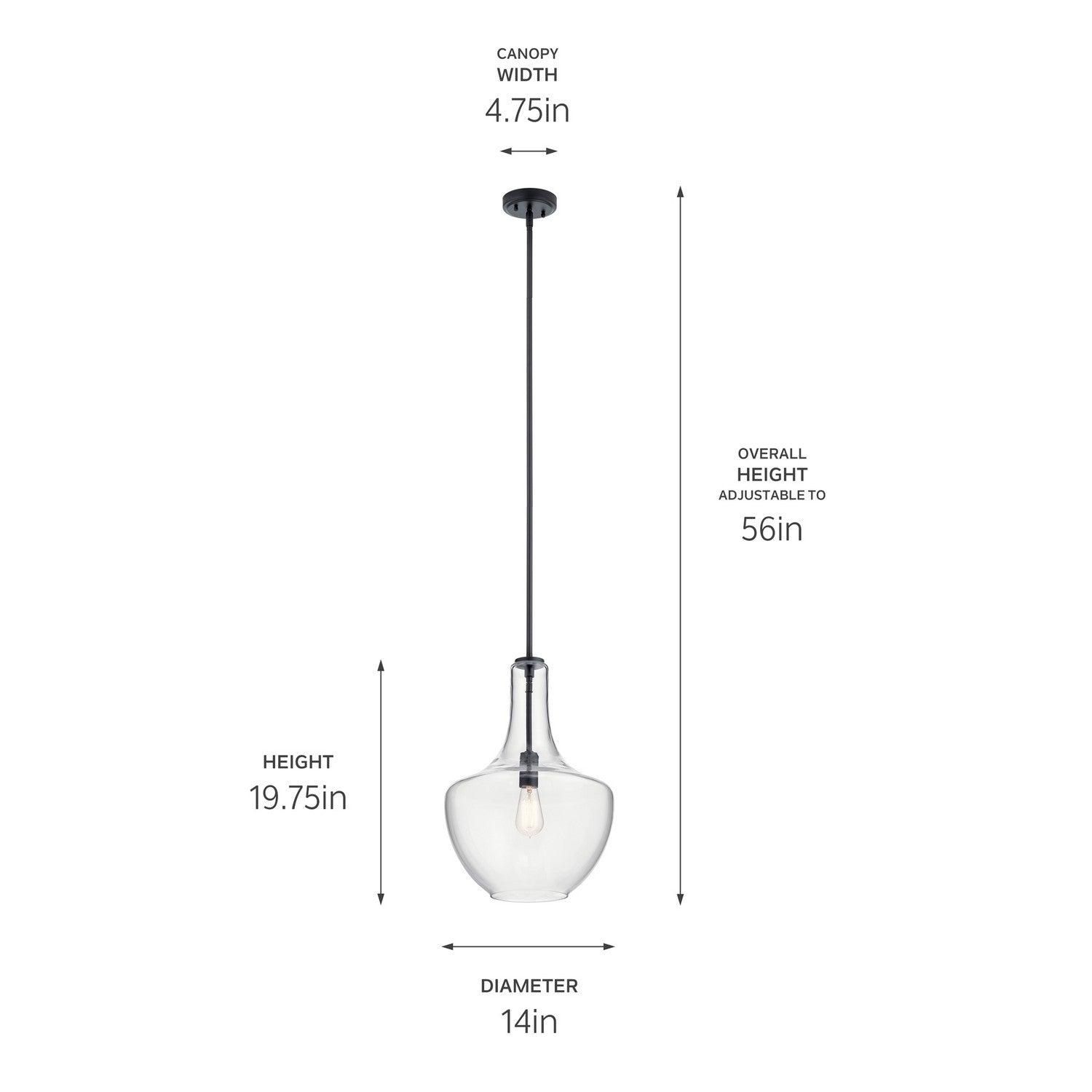 KICHLER 42046BK Everly 19.75" 1 Light Bell Pendant Clear Glass Black