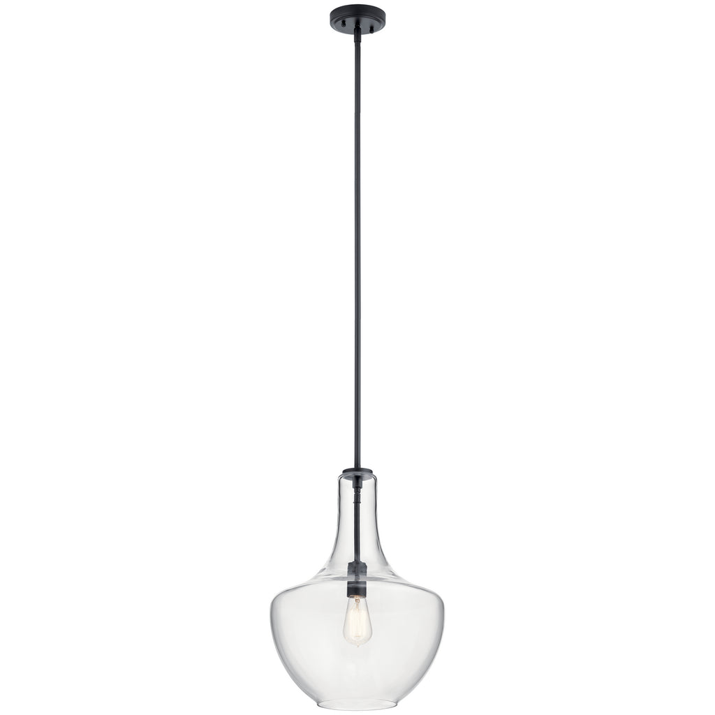 KICHLER 42046BK Everly 19.75" 1 Light Bell Pendant Clear Glass Black