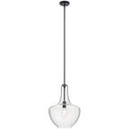 KICHLER 42046BK Everly 19.75" 1 Light Bell Pendant Clear Glass Black