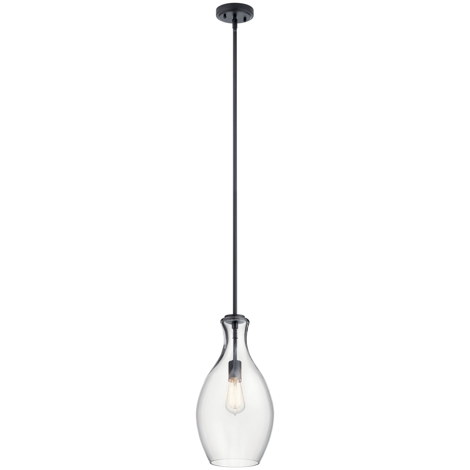 KICHLER 42047BK Everly 17.75" 1 Light Hour Glass Pendant Clear Glass Black