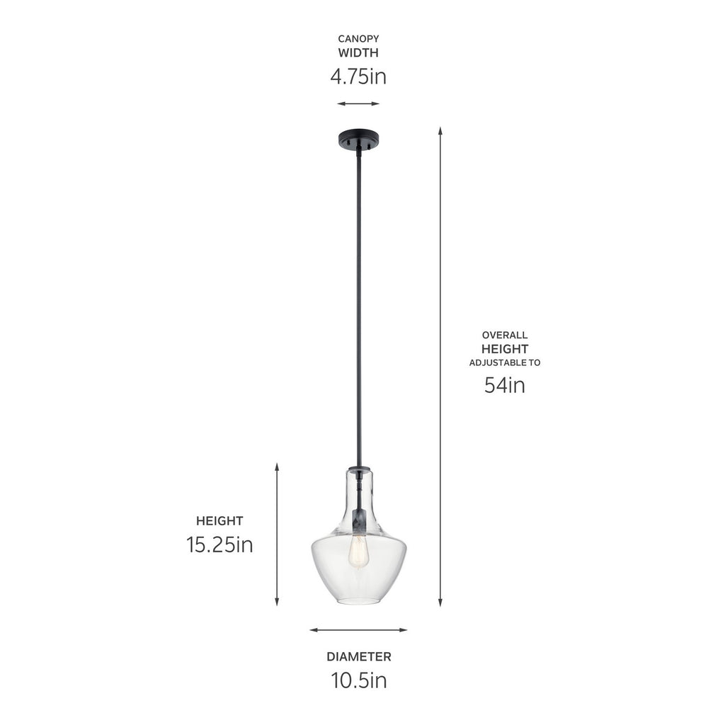 KICHLER 42141BK Everly 15.25" 1 Light Bell Pendant Clear Glass Black