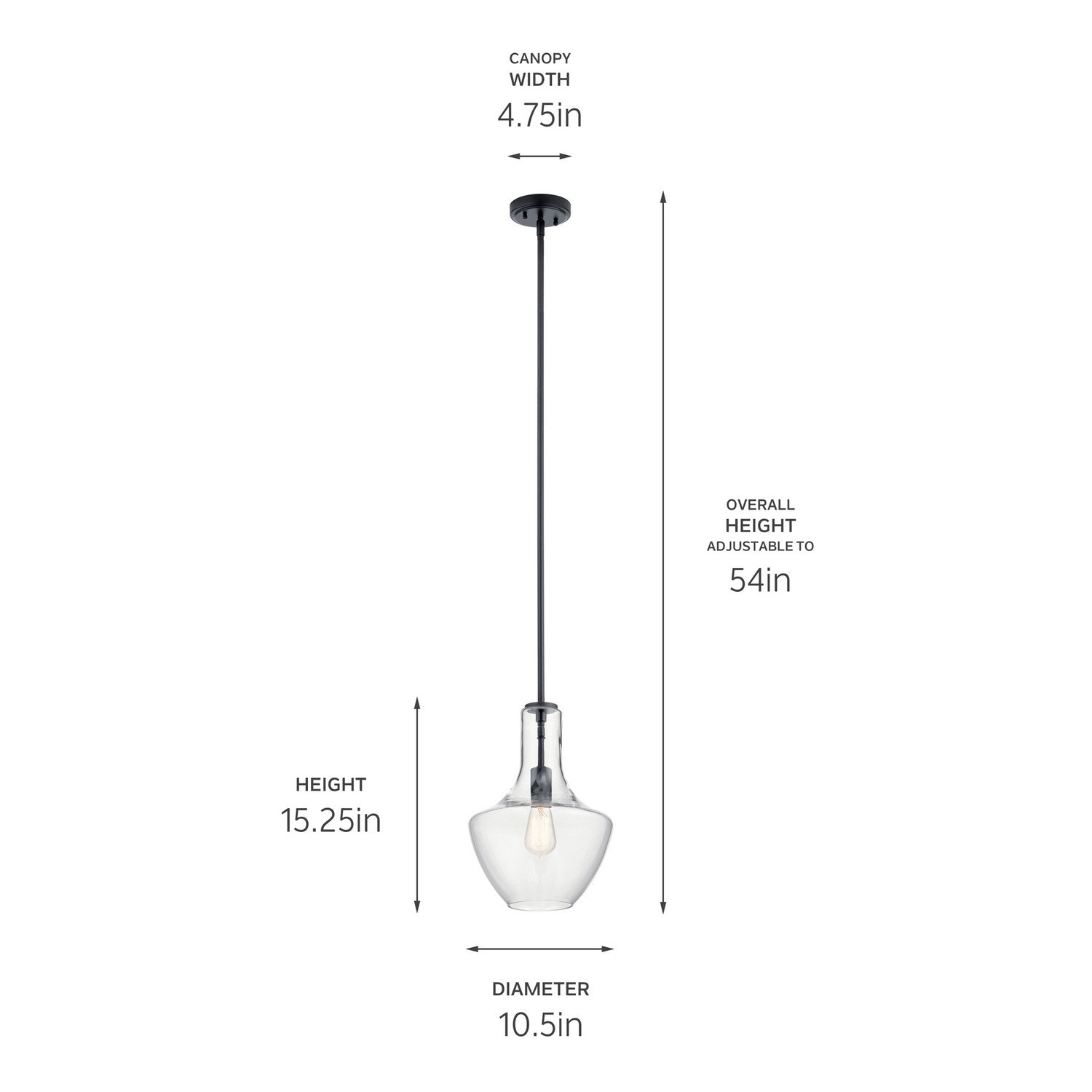 KICHLER 42141BK Everly 15.25" 1 Light Bell Pendant Clear Glass Black