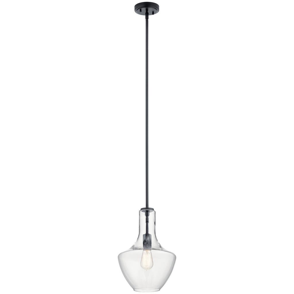 KICHLER 42141BK Everly 15.25" 1 Light Bell Pendant Clear Glass Black
