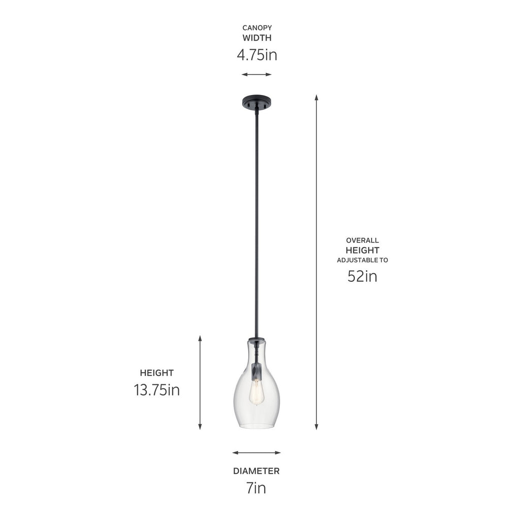 KICHLER 42456BK Everly 13.75" 1 Light Hour Glass Pendant Clear Black