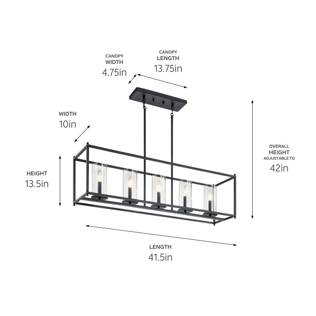 KICHLER 43995BK Crosby 5 Light Linear Chandelier Black