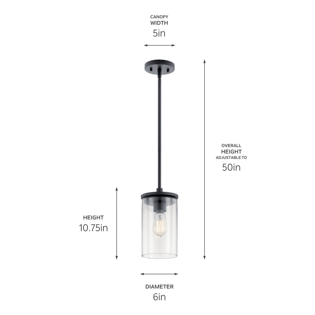 KICHLER 43996BK Crosby 1 Light Mini Pendant Black