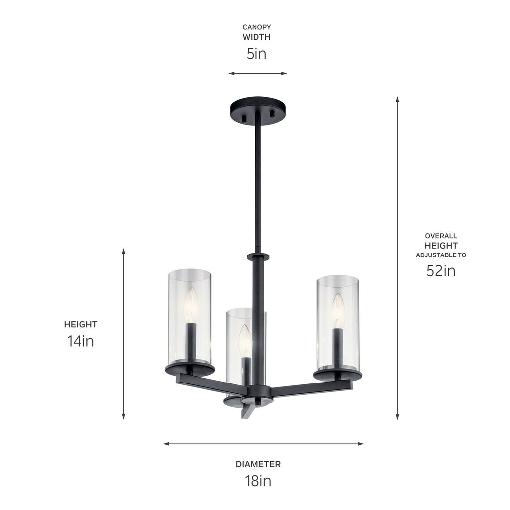 KICHLER 43997BK Crosby 3 Light Convertible Chandelier Black