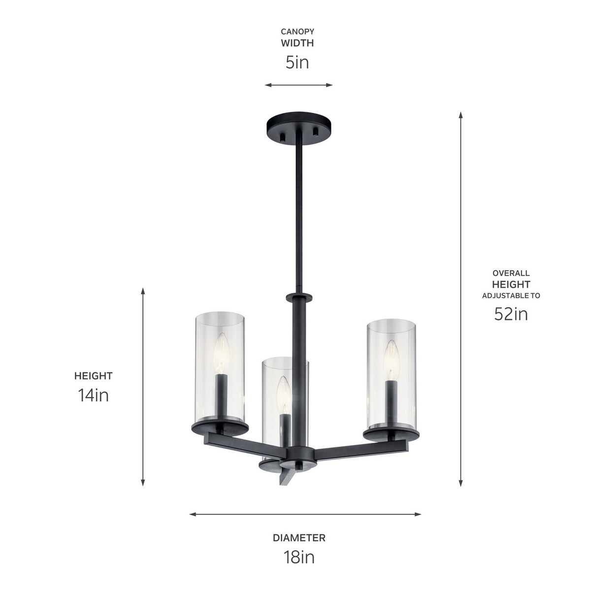 KICHLER 43997BK Crosby 3 Light Convertible Chandelier Black
