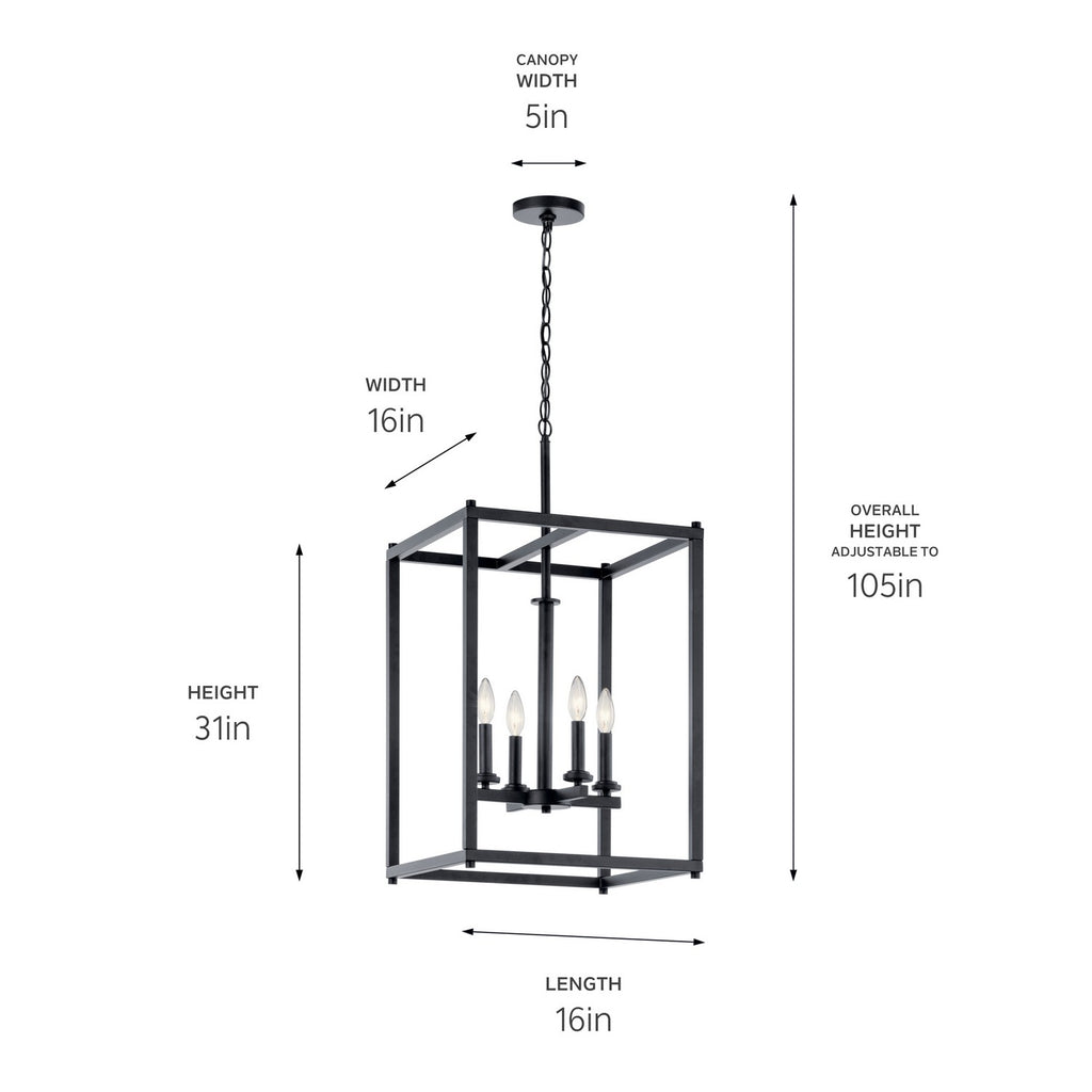 KICHLER 43998BK Crosby 4 Light Foyer Pendant Black