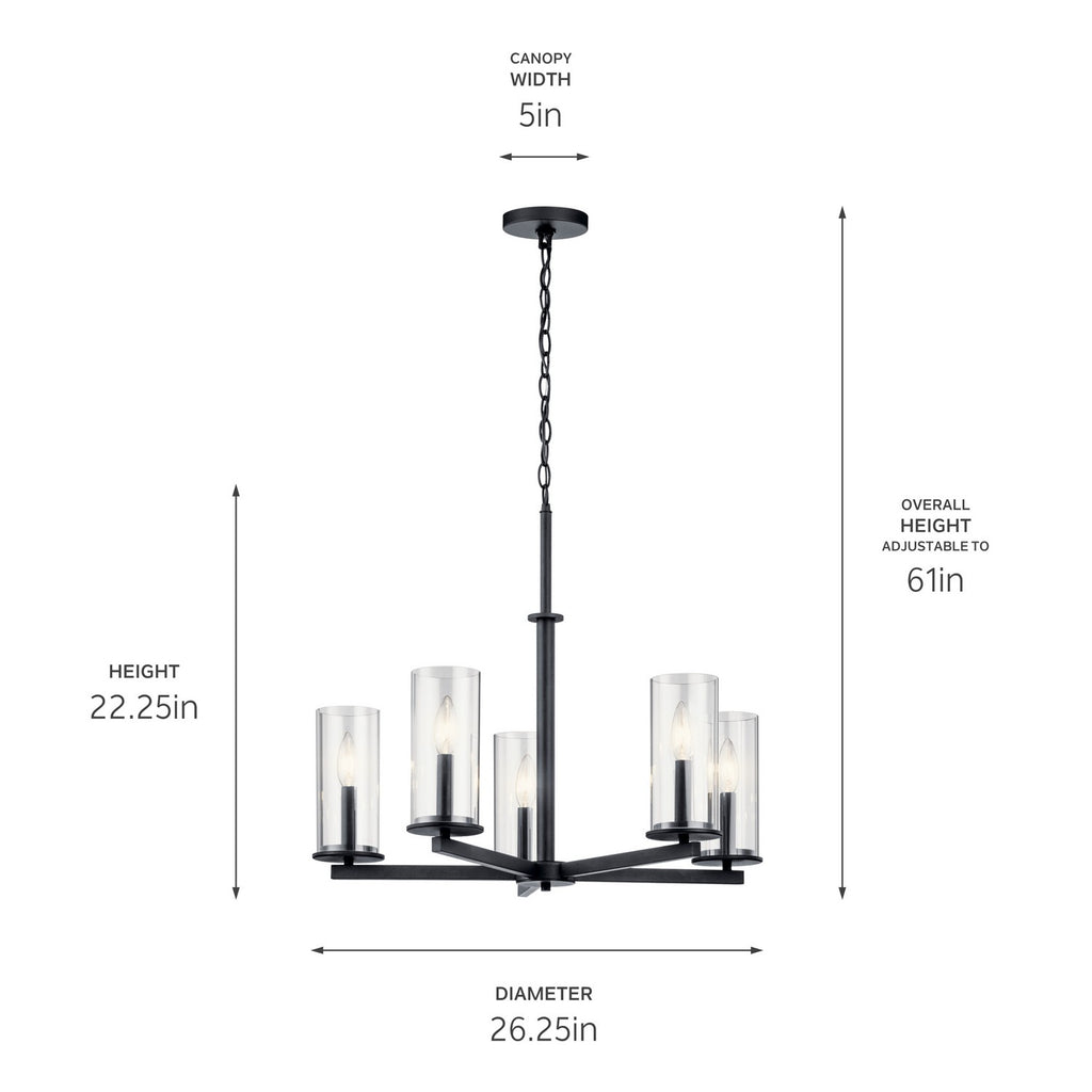 KICHLER 43999BK Crosby 5 Light Chandelier Black