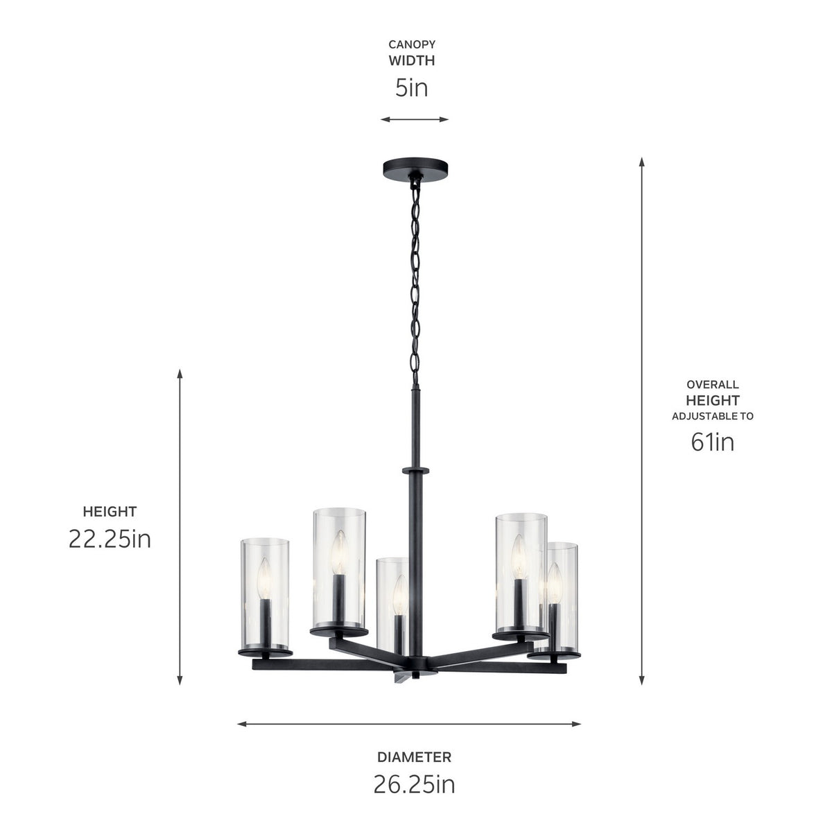 KICHLER 43999BK Crosby 5 Light Chandelier Black