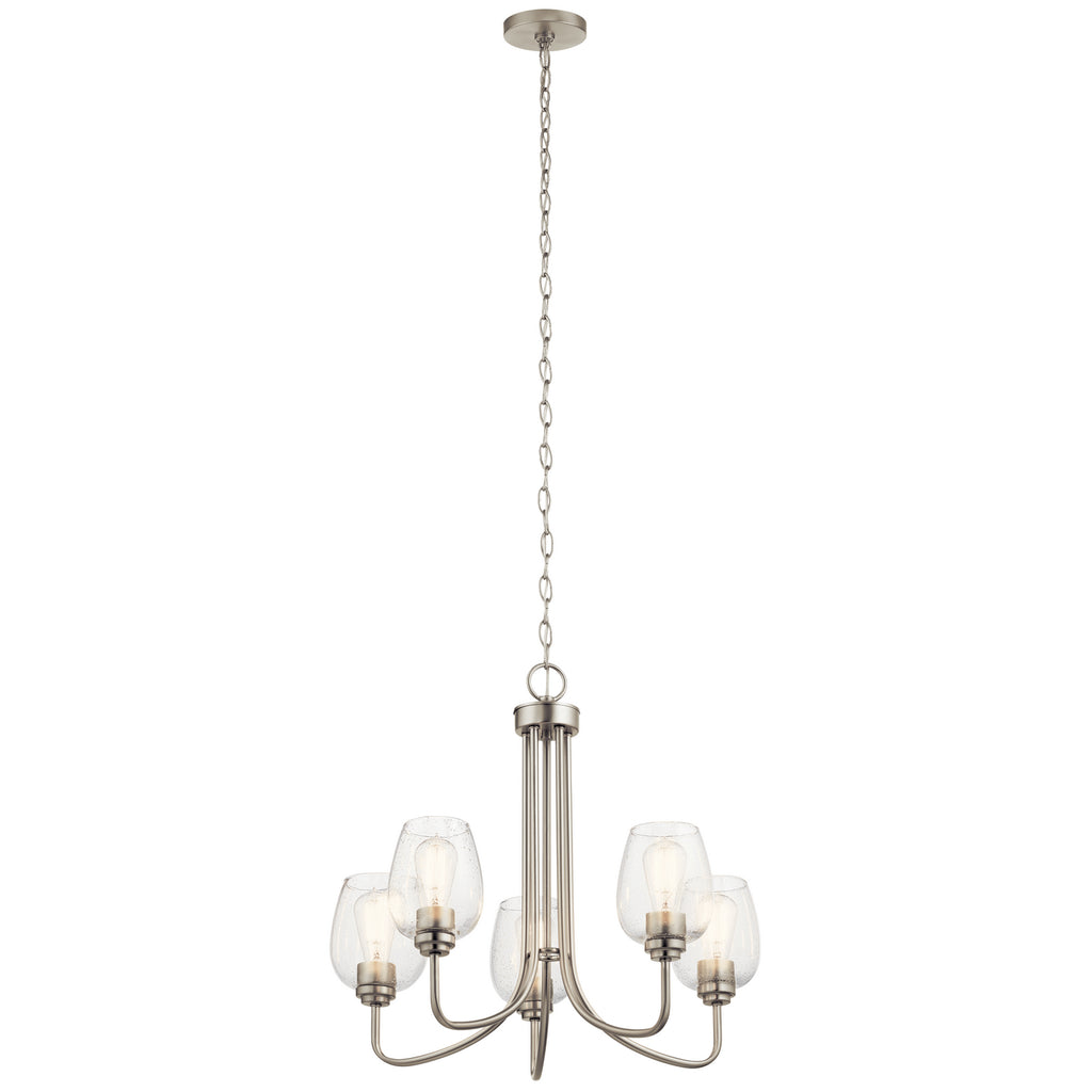 KICHLER 44377NICS Valserrano 5 Light Chandelier Seeded Glass Brushed Nickel