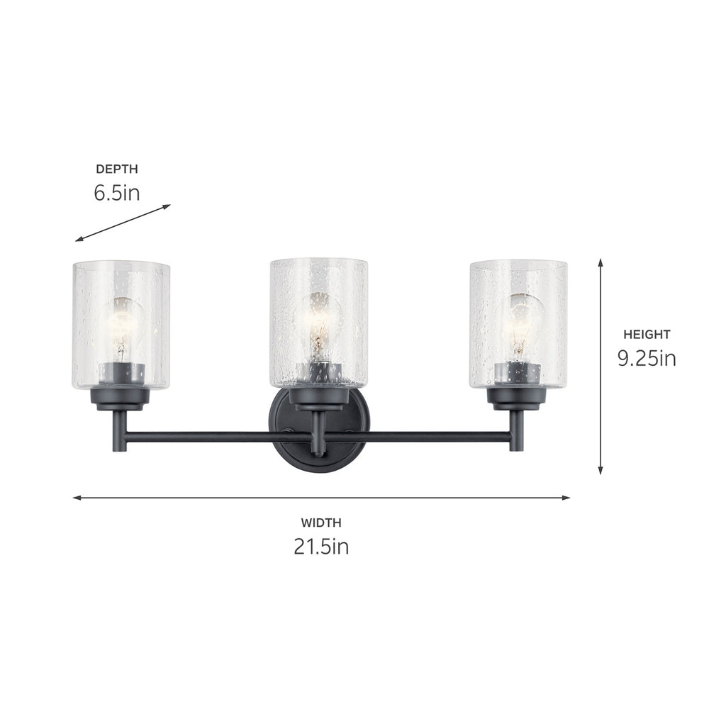 KICHLER 45886BK Winslow 21.5" 3 Light Vanity Light With Clear Seeded Glass In Black