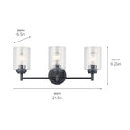 KICHLER 45886BK Winslow 21.5" 3 Light Vanity Light With Clear Seeded Glass In Black