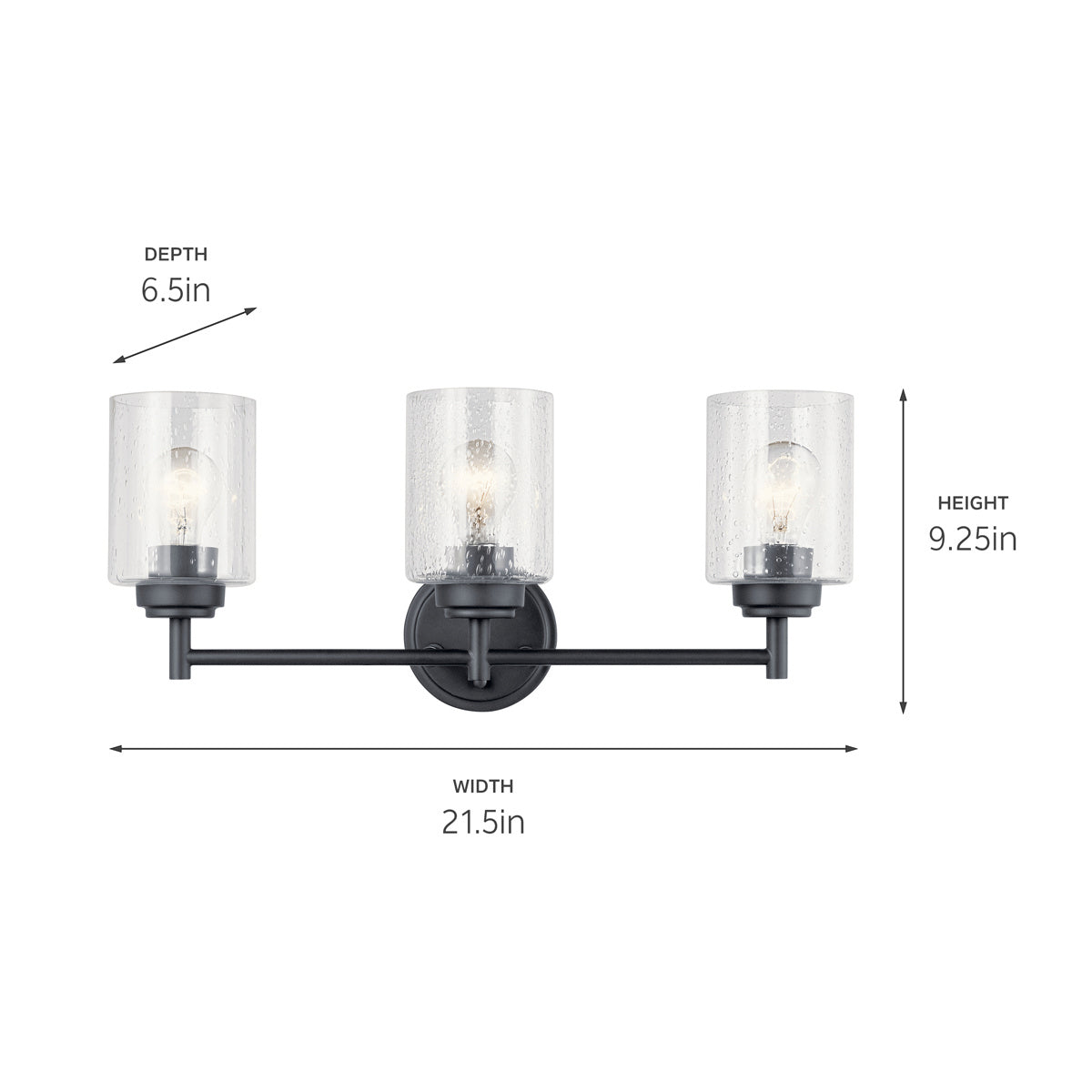 KICHLER 45886BK Winslow 21.5" 3 Light Vanity Light With Clear Seeded Glass In Black